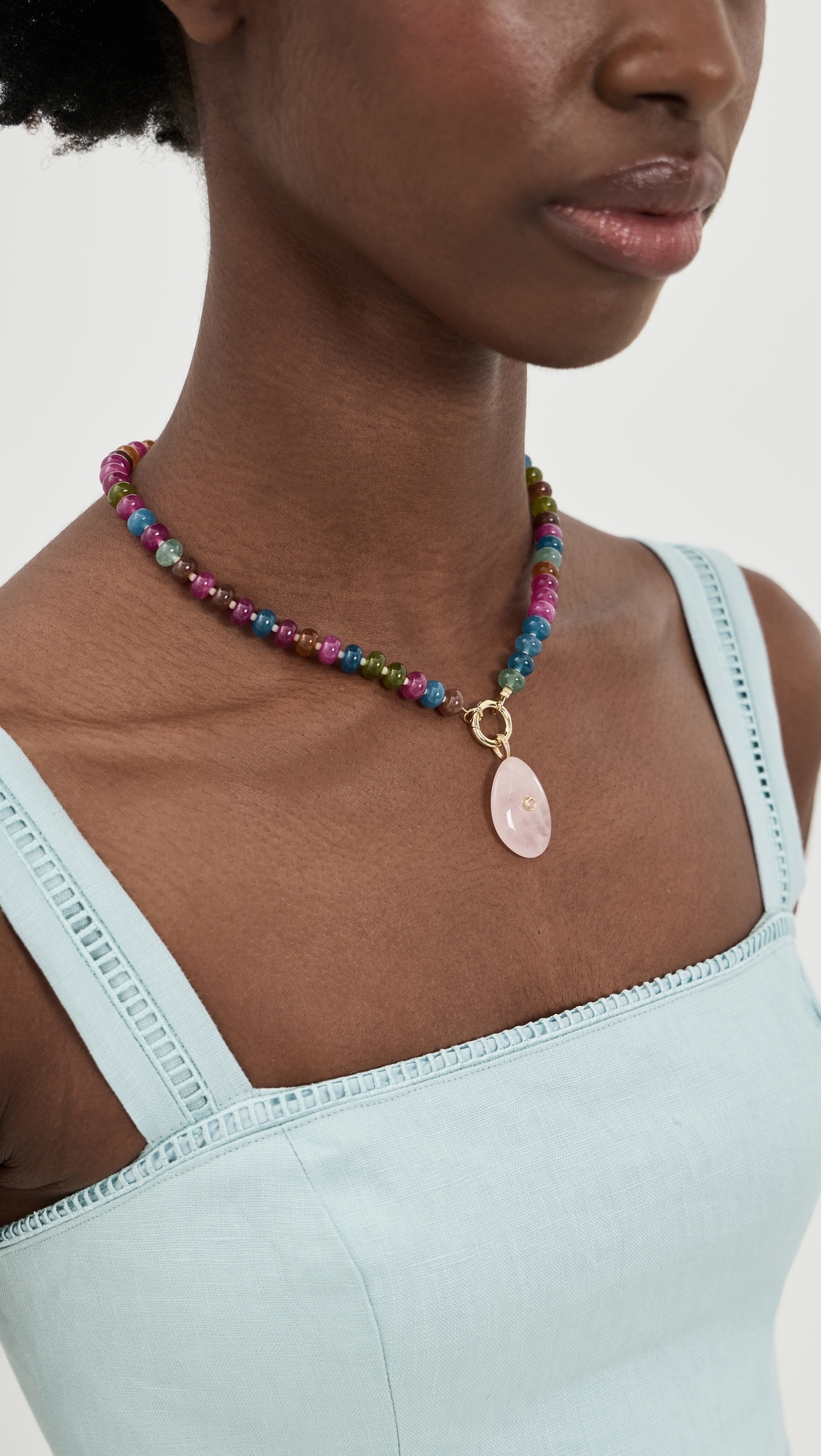 Beaded Natural Stone Drop Necklace Multicolor One Size