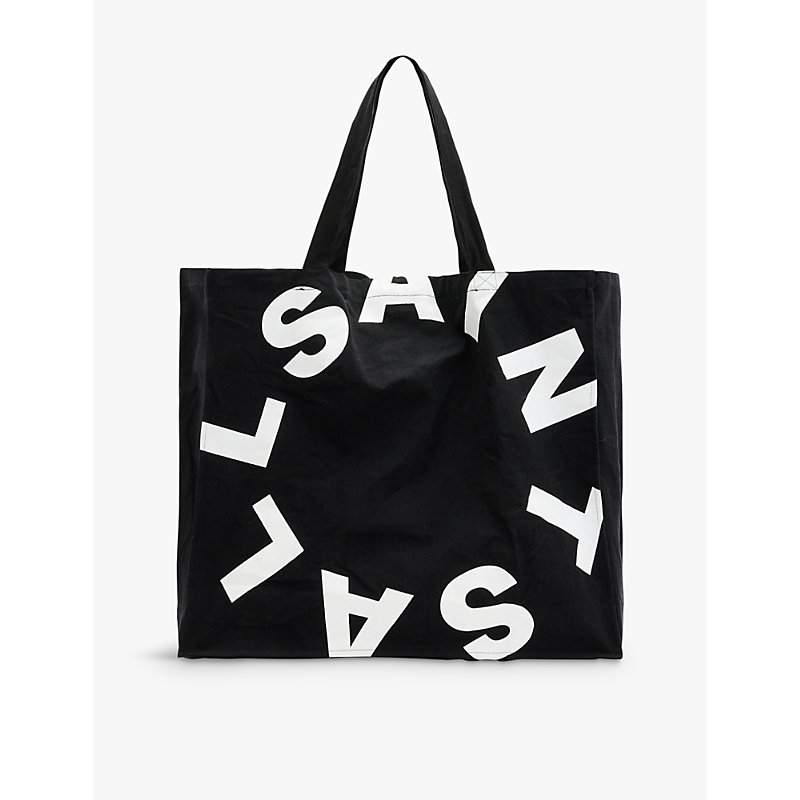 Mens Black/white Tierra Logo-print Large Organic-cotton Tote Bag 