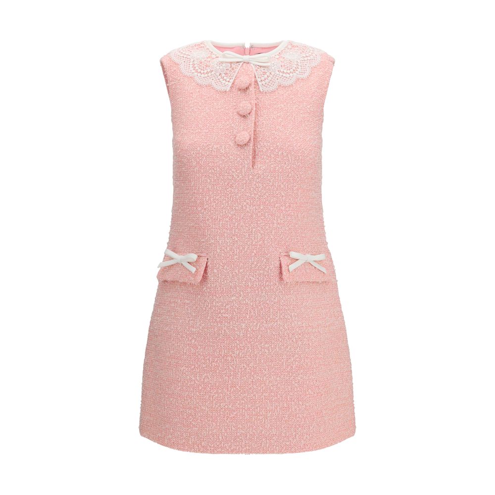 Lace-Collar Bouclé Dress — Pink