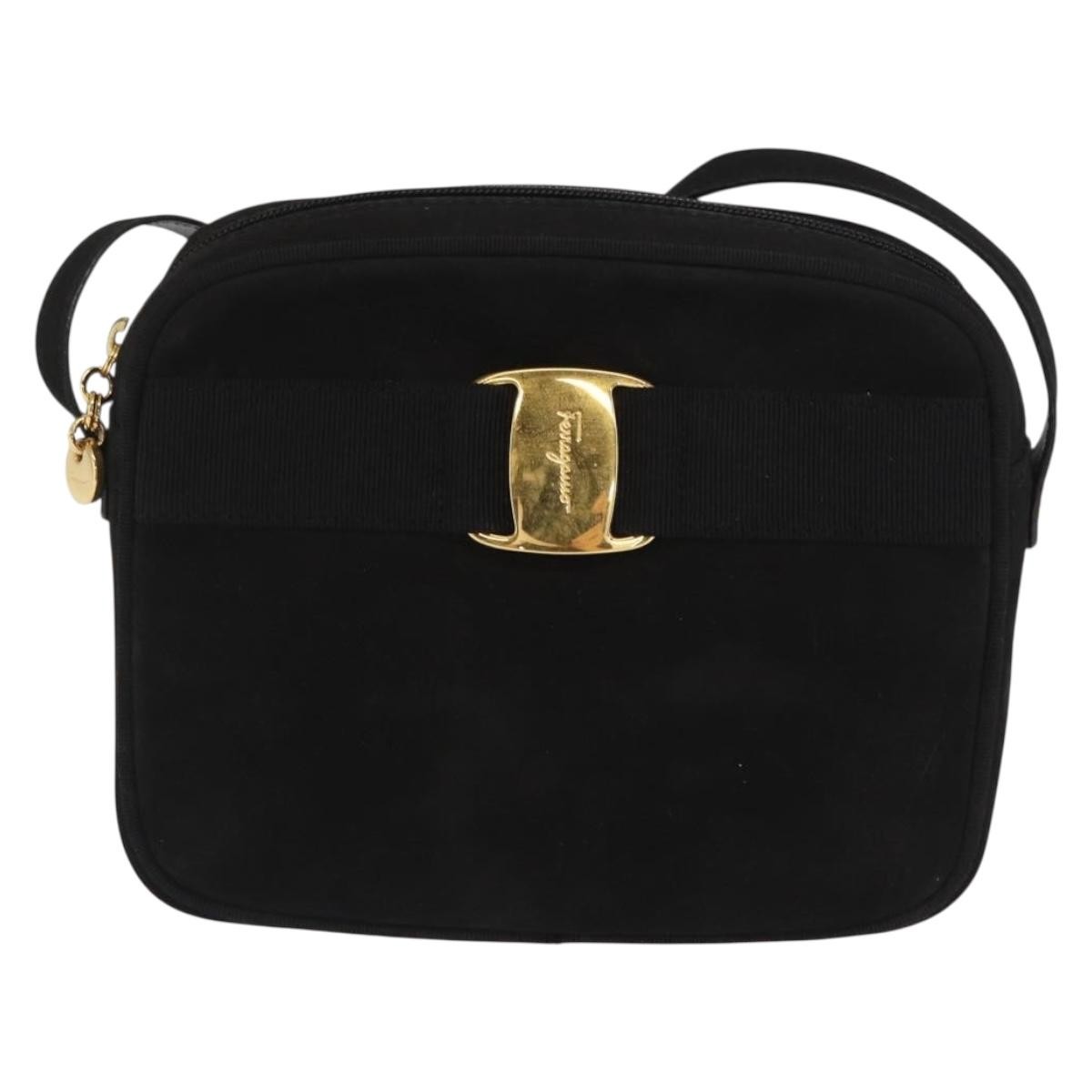 Salvatore Ferragamo Vala Clutch Suede Black Suede Clutche & Pouche Bag Pre-Owned