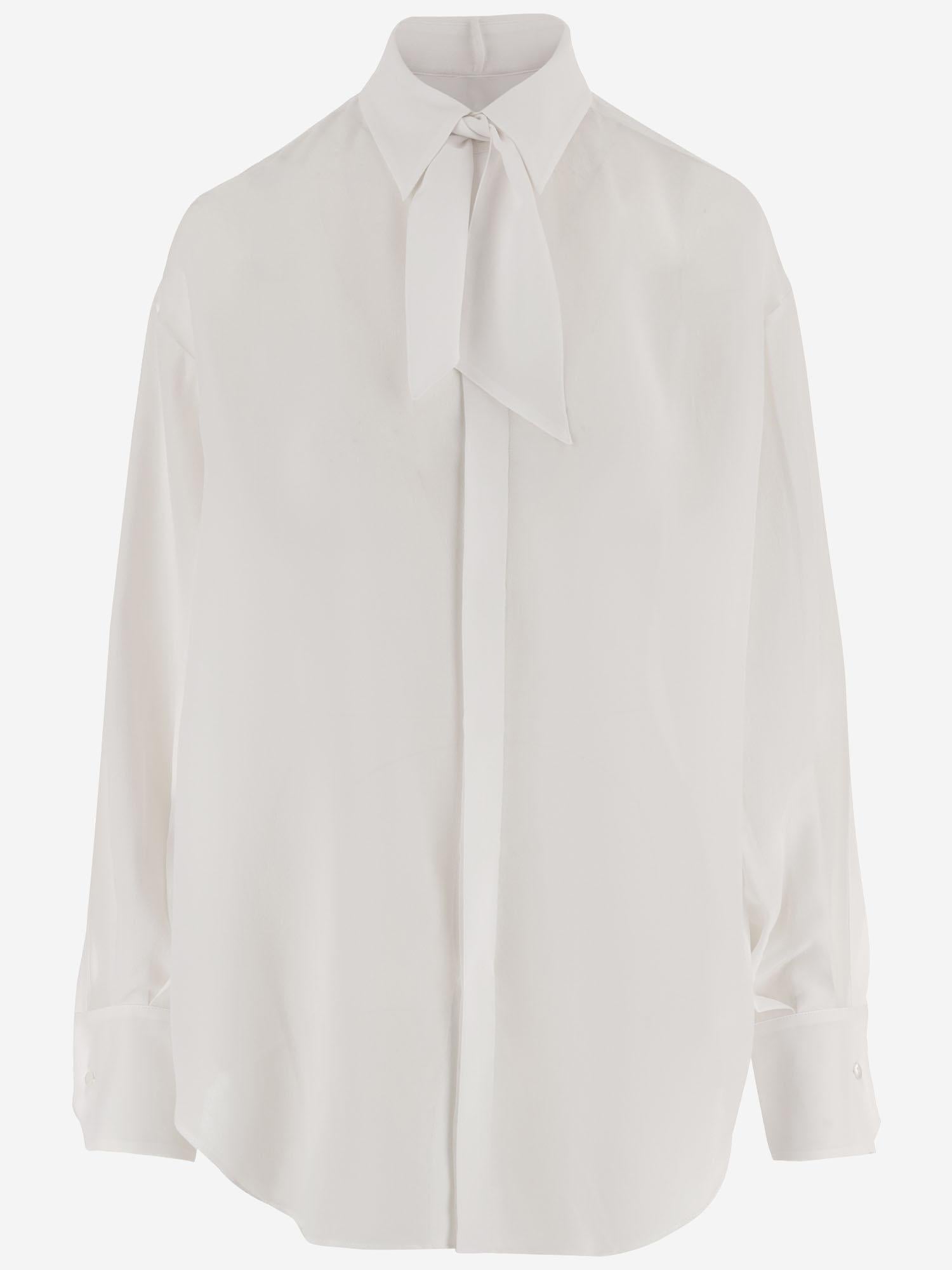 Silk Bow-Collar Shirt — White
