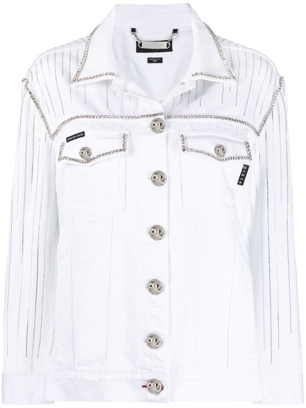 Fringe-detail denim jacket - White