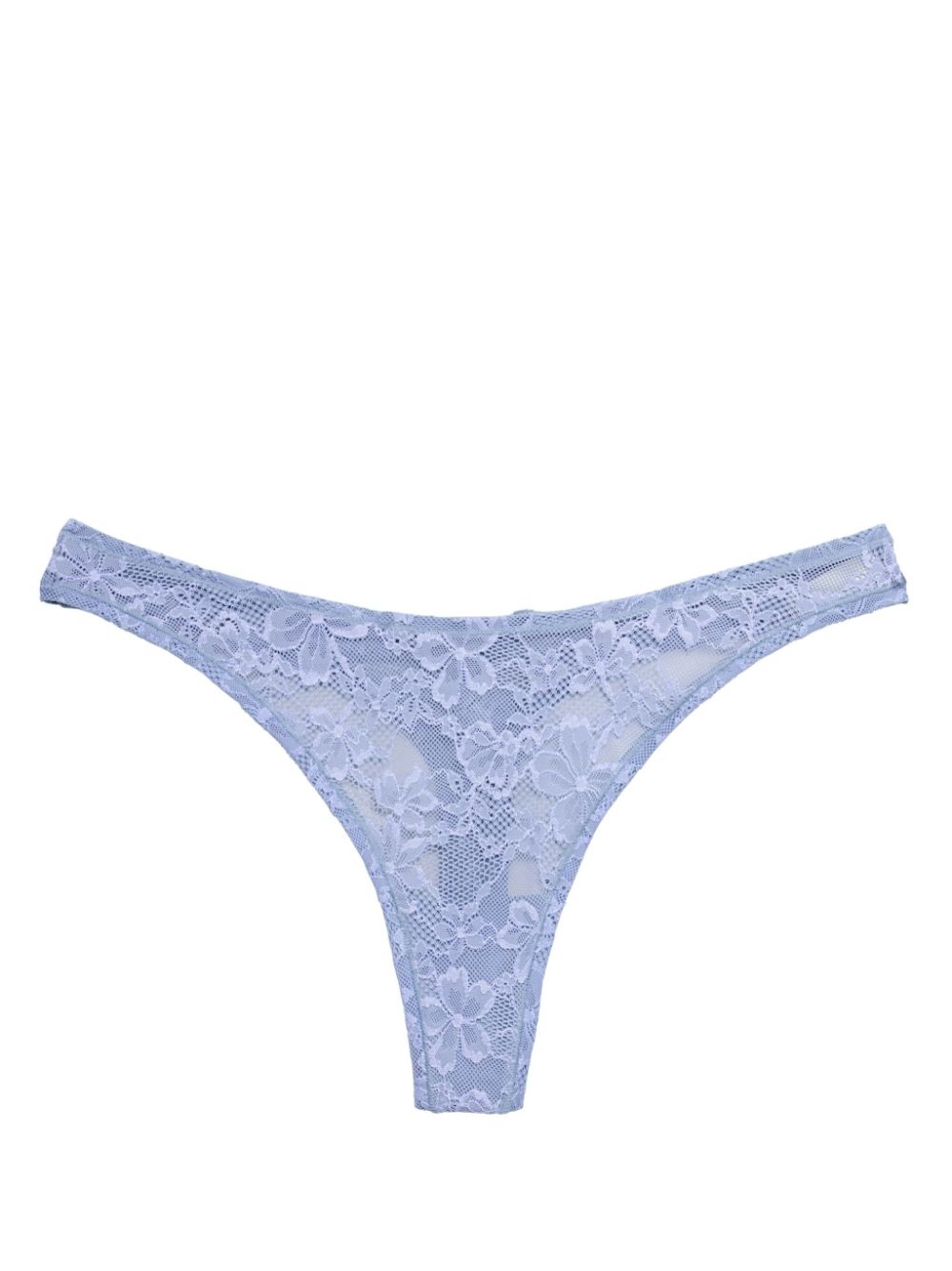 Floral-lace silk thong - Blue