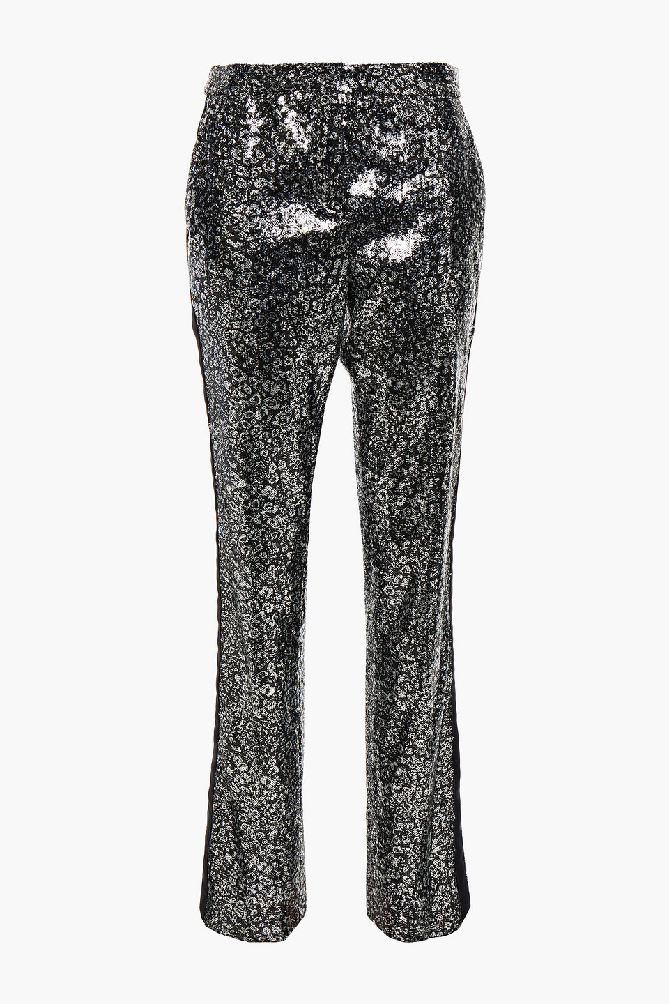 Satin-trimmed sequined tulle slim-leg pants - Metallic - IT 38