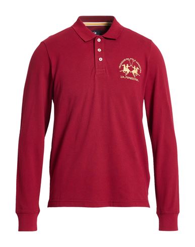 Man Polo shirt Burgundy Size L Cotton, Elastane