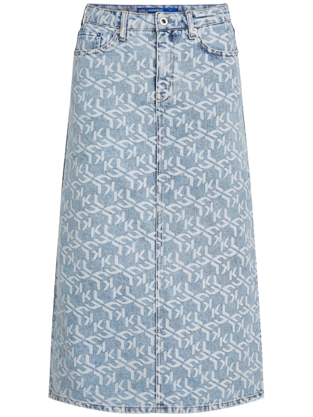 Monogram-print denim maxi skirt - Blue