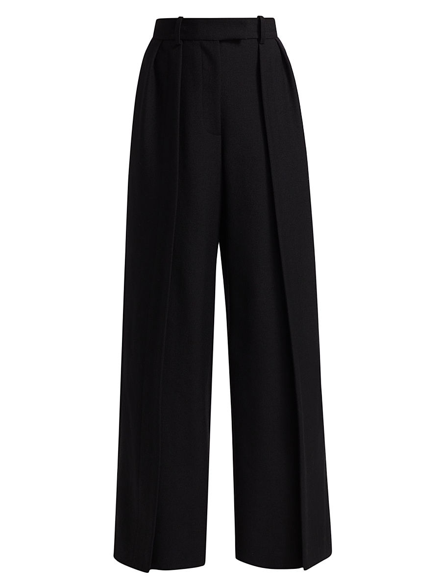Women's May Wool High-Rise Wide-Leg Pants - Black