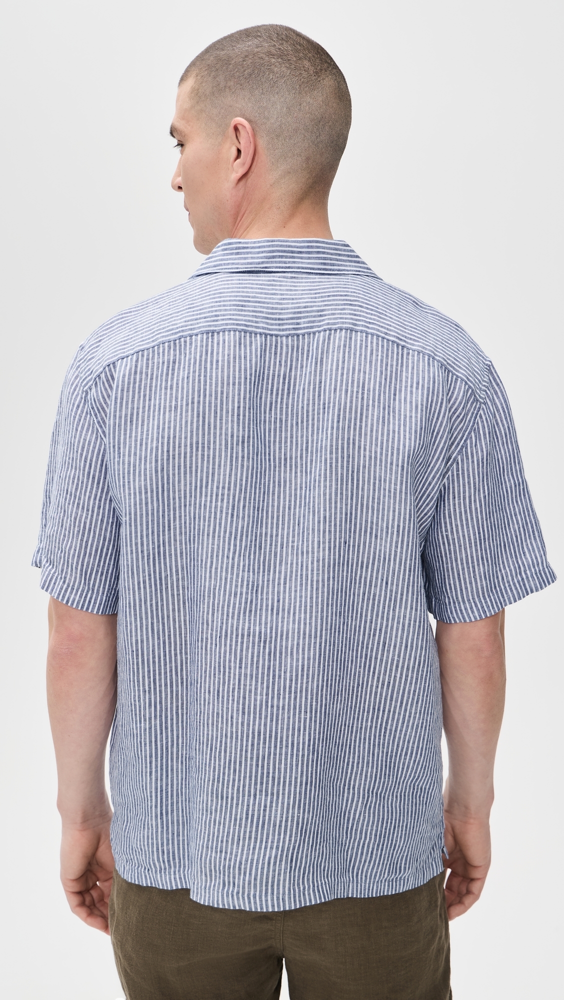 Short Sleeve Laguna Linen Camp Shirt Cloud Waters Stripe
