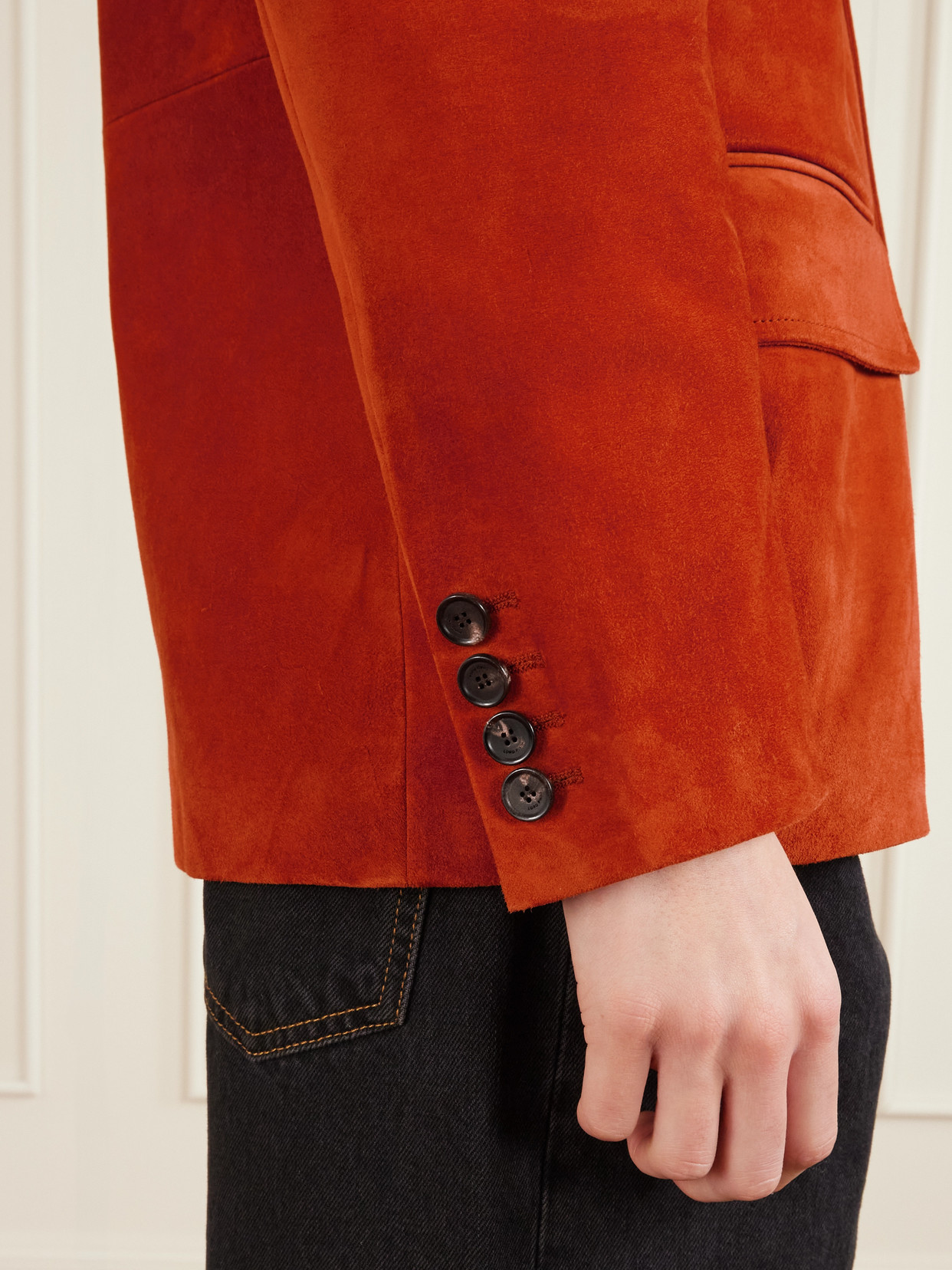 Norick Paneled Suede Blazer - Orange