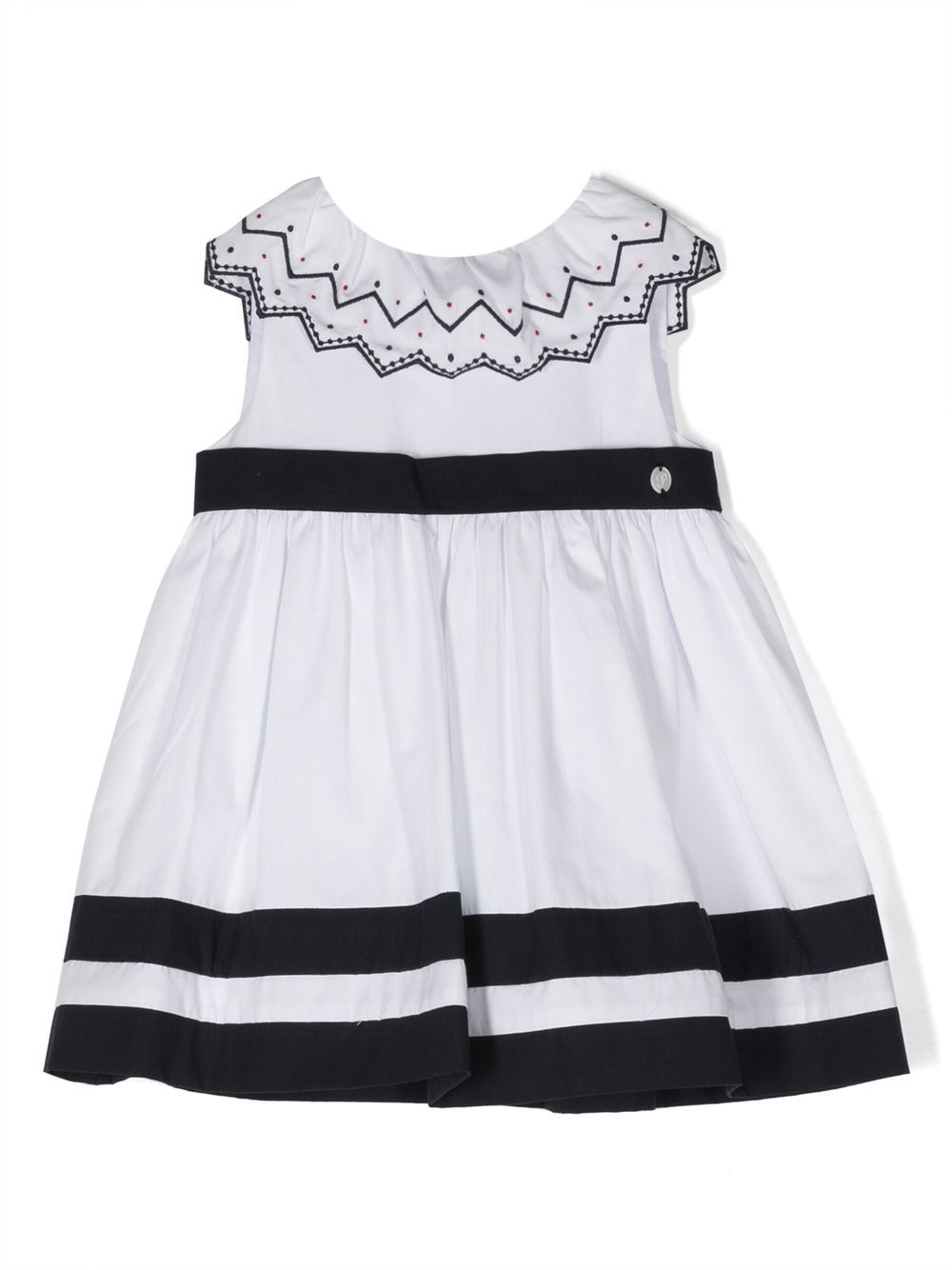 Geometric-collar flared dress - White
