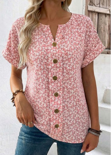 Modlily Pink Ditsy Floral Print Tummy Coverage T Shirt