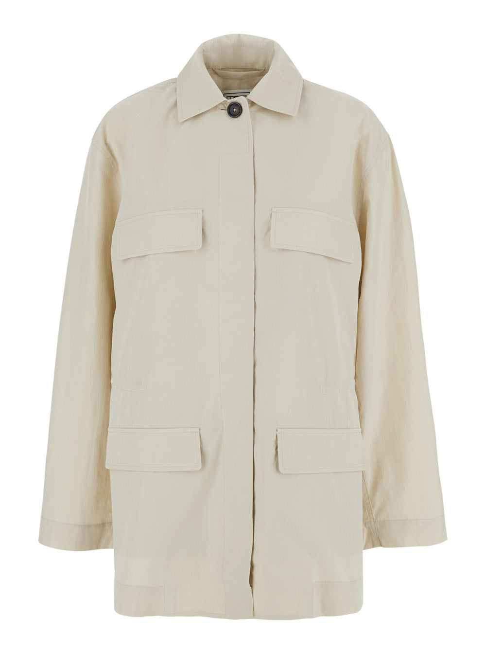 Collared Drawstring Coat — White