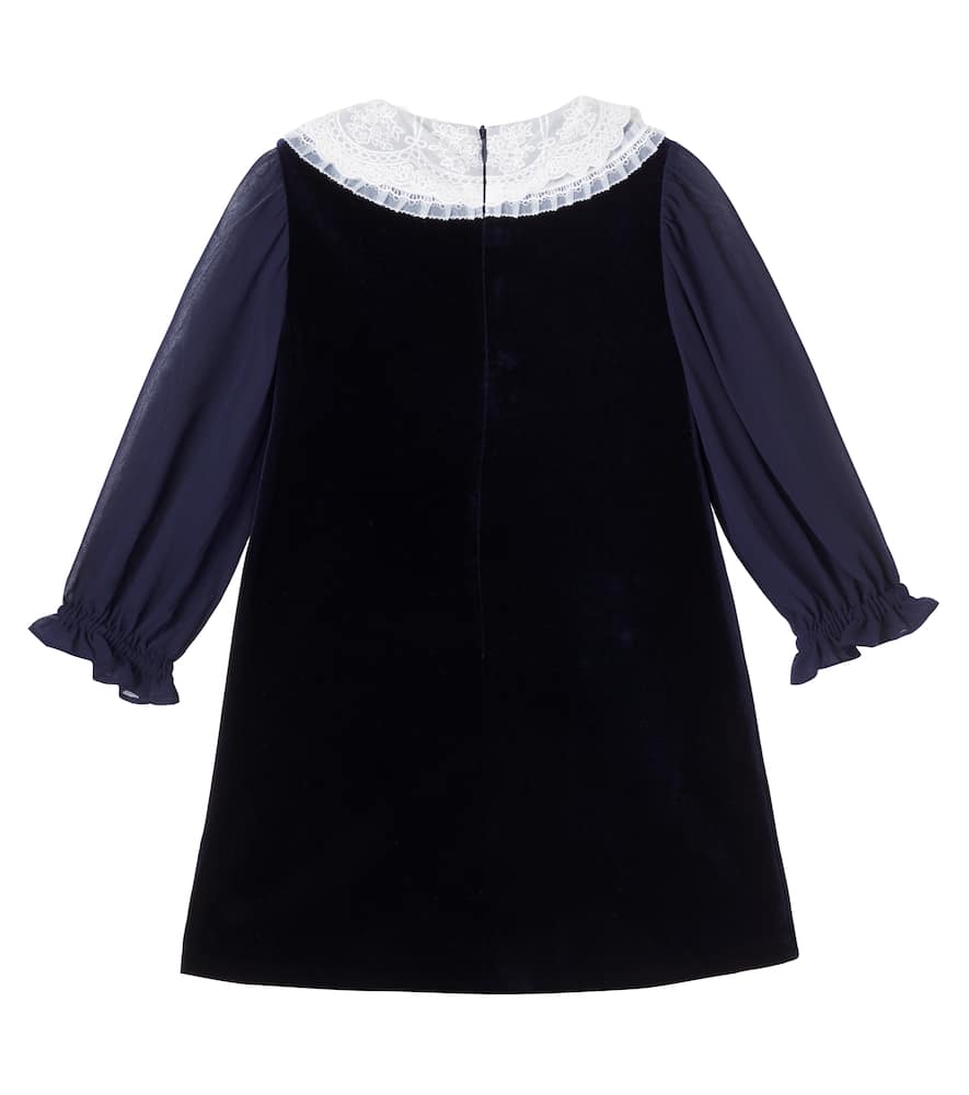 Lace-trimmed velvet dress