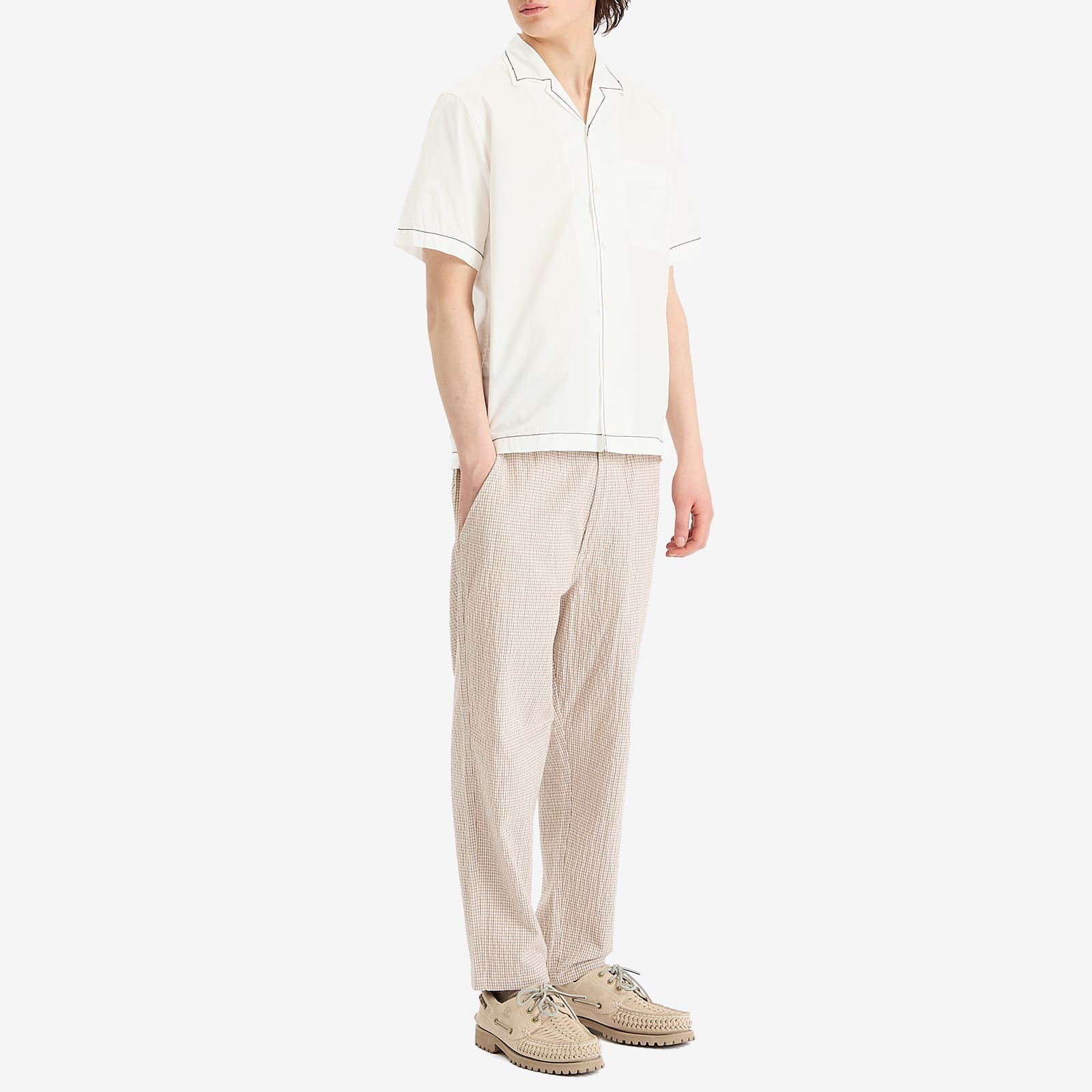 Men's Contrast Stitch Minari Shirt in Ecru