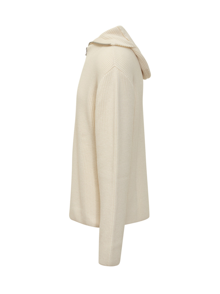 Off White Solid Hood Sweatshirt