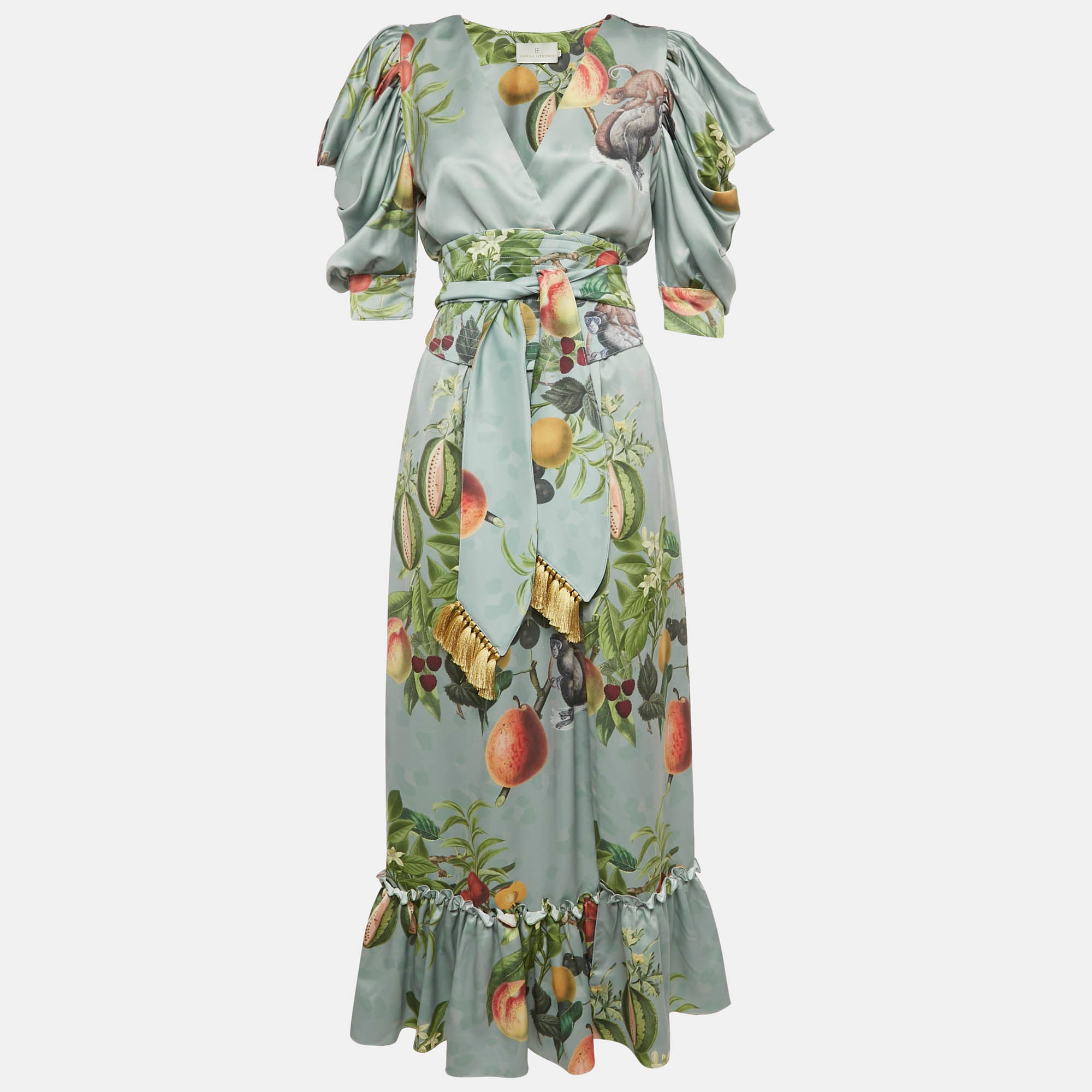 Sage Green Printed Satin Palma Maxi Dress
