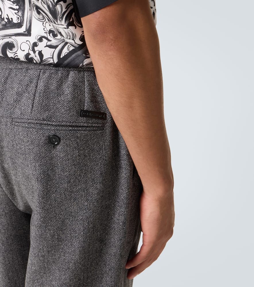 Herringbone wool-blend wide-leg pants