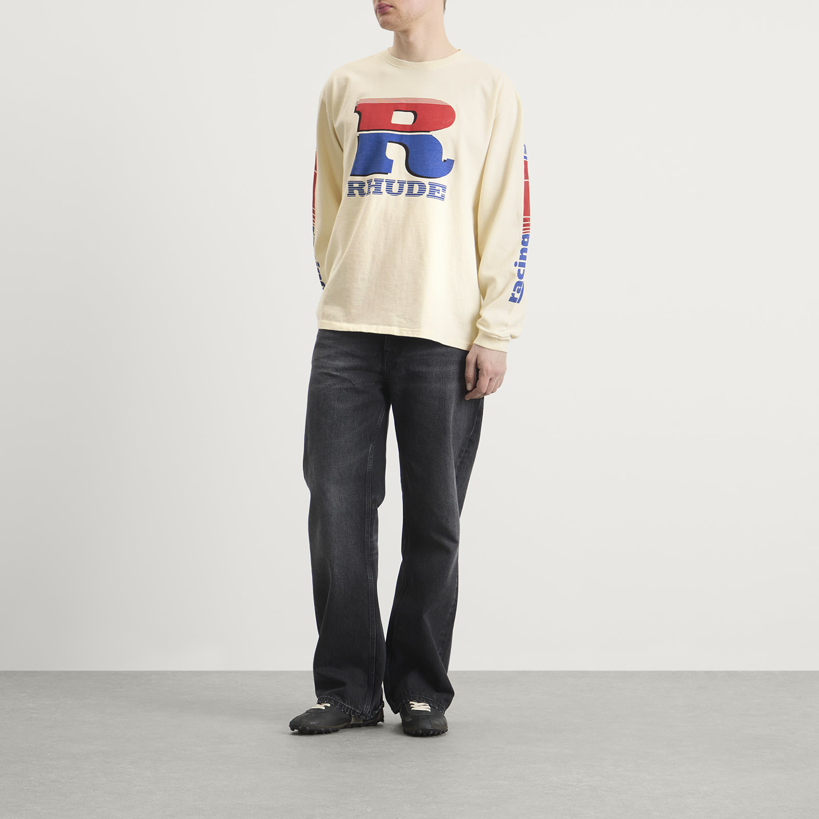 Men's Split Petrol Logo Long Sleeve T-Shirt Vintage White/ Red/ Blue