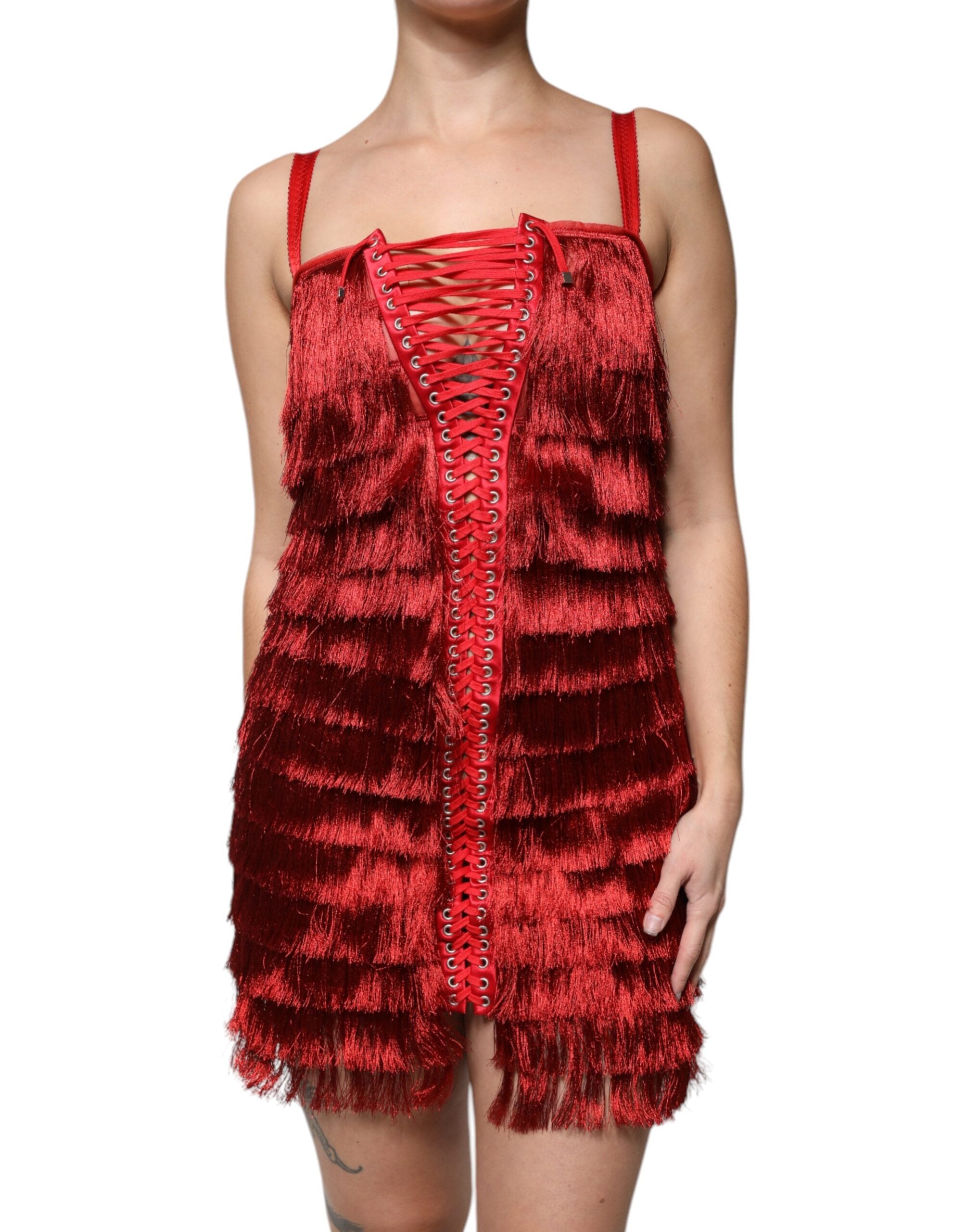 Fringed Lace Dress — Red