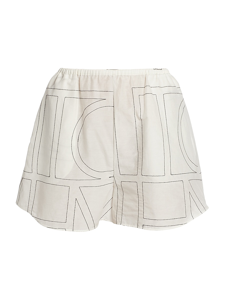 Women's Monogrammed Cotton Straight-Leg Shorts - White Black