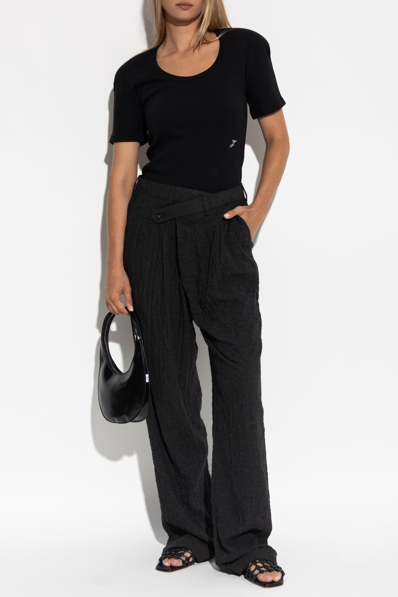 Trousers With Wool Trim, Women's, Grey