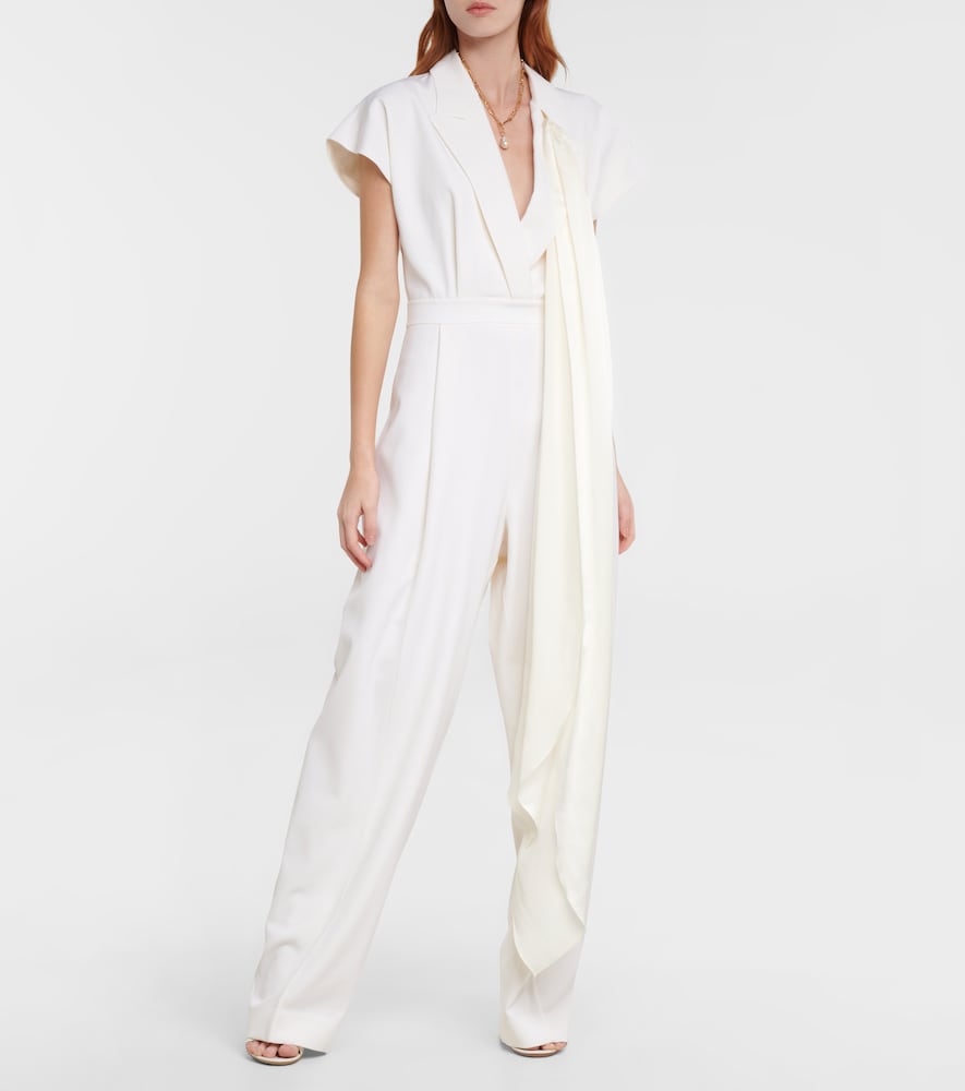 Bridal cape-detail wool jumpsuit