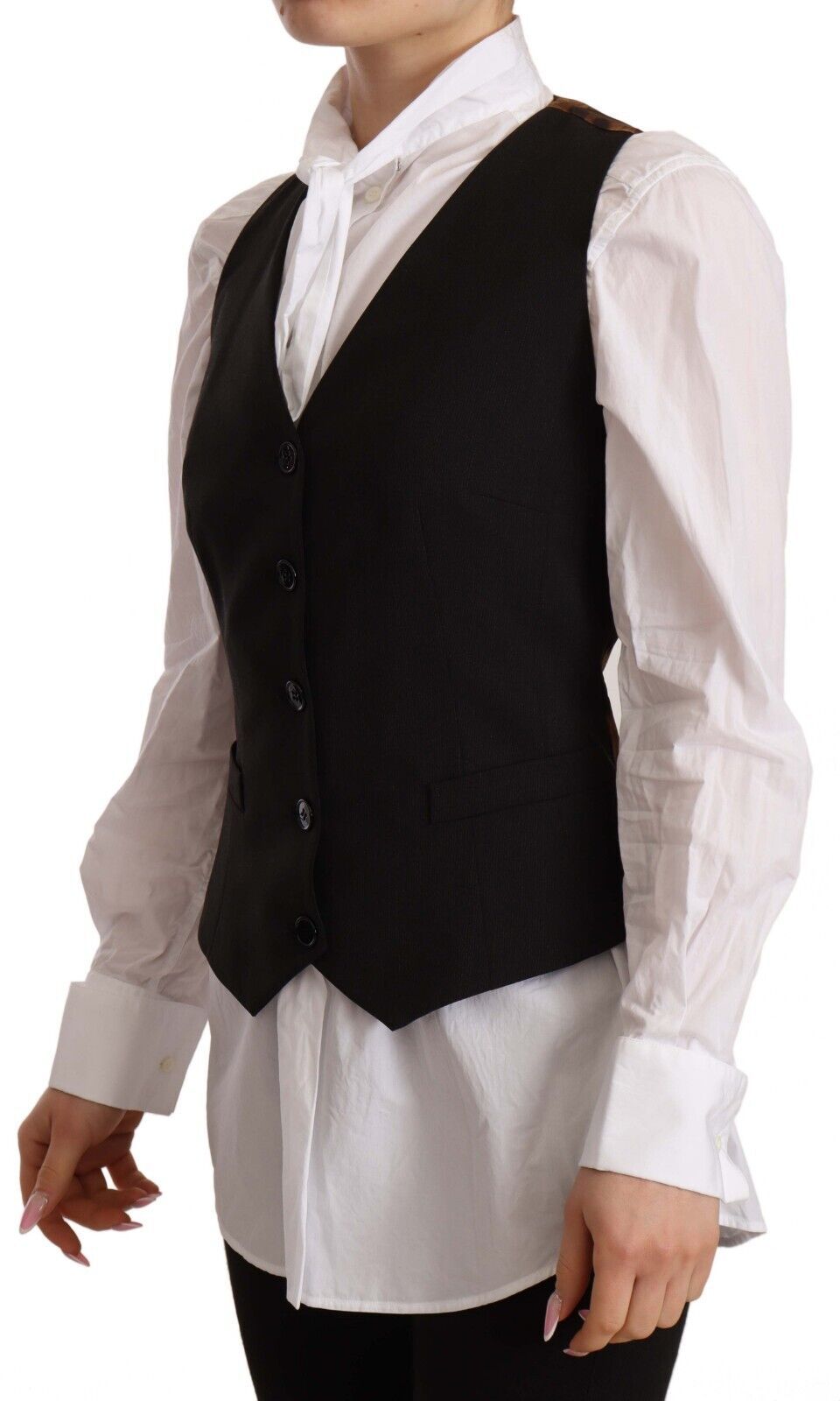 Button-Down Wool Blend Vest — Black