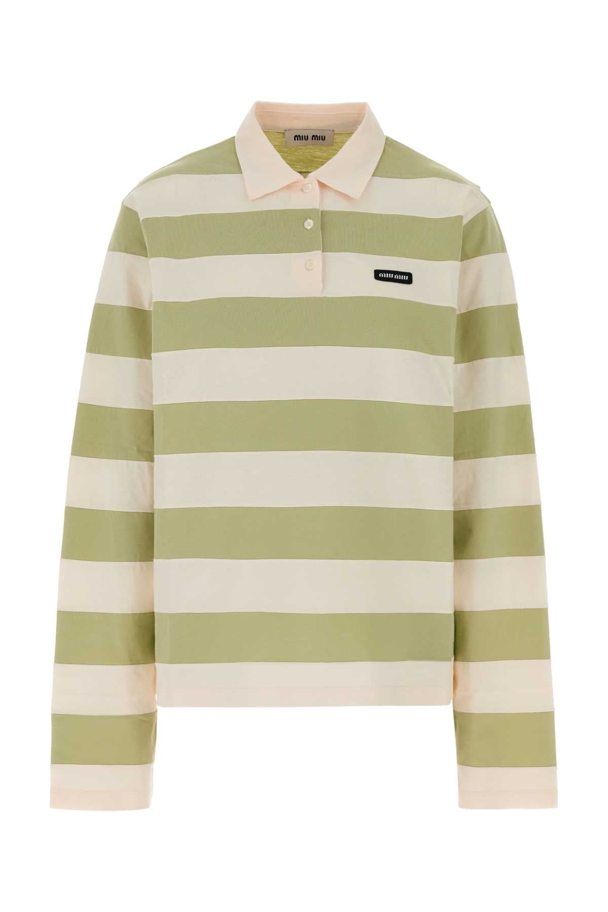 Striped Cotton Polo Shirt — Green