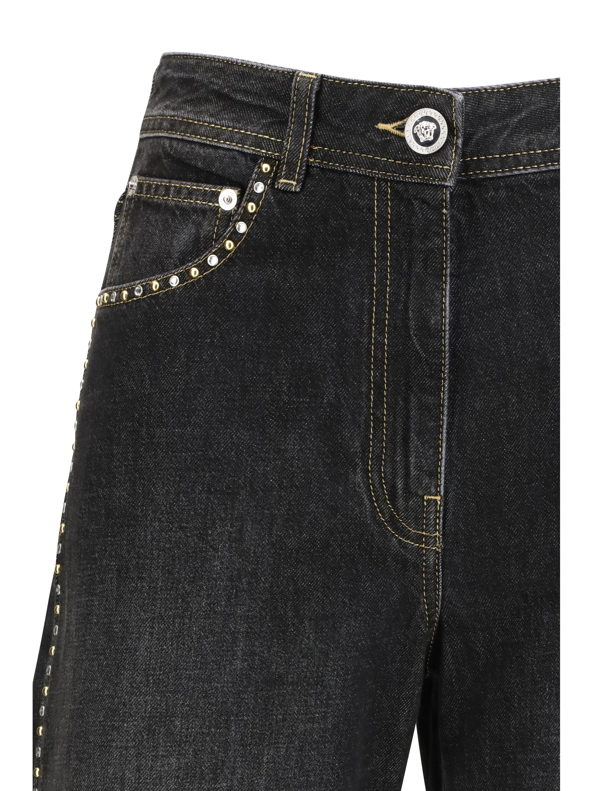 Studded and Crystal-Embellished Jeans — Black