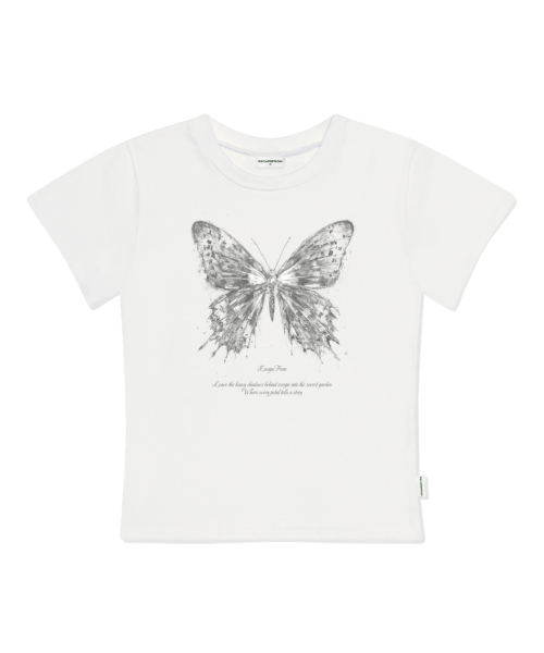 Glow Butterfly Print Slim Fit Short Sleeve T-Shirt Ivory
