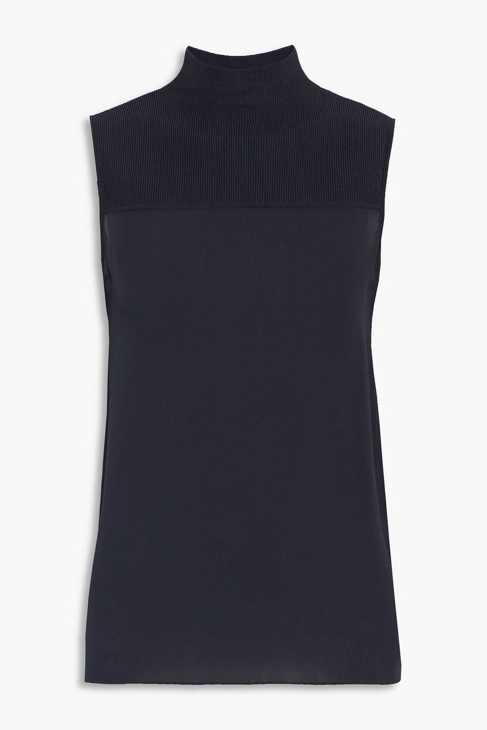 Ribbed knit-paneled silk crepe de chine top