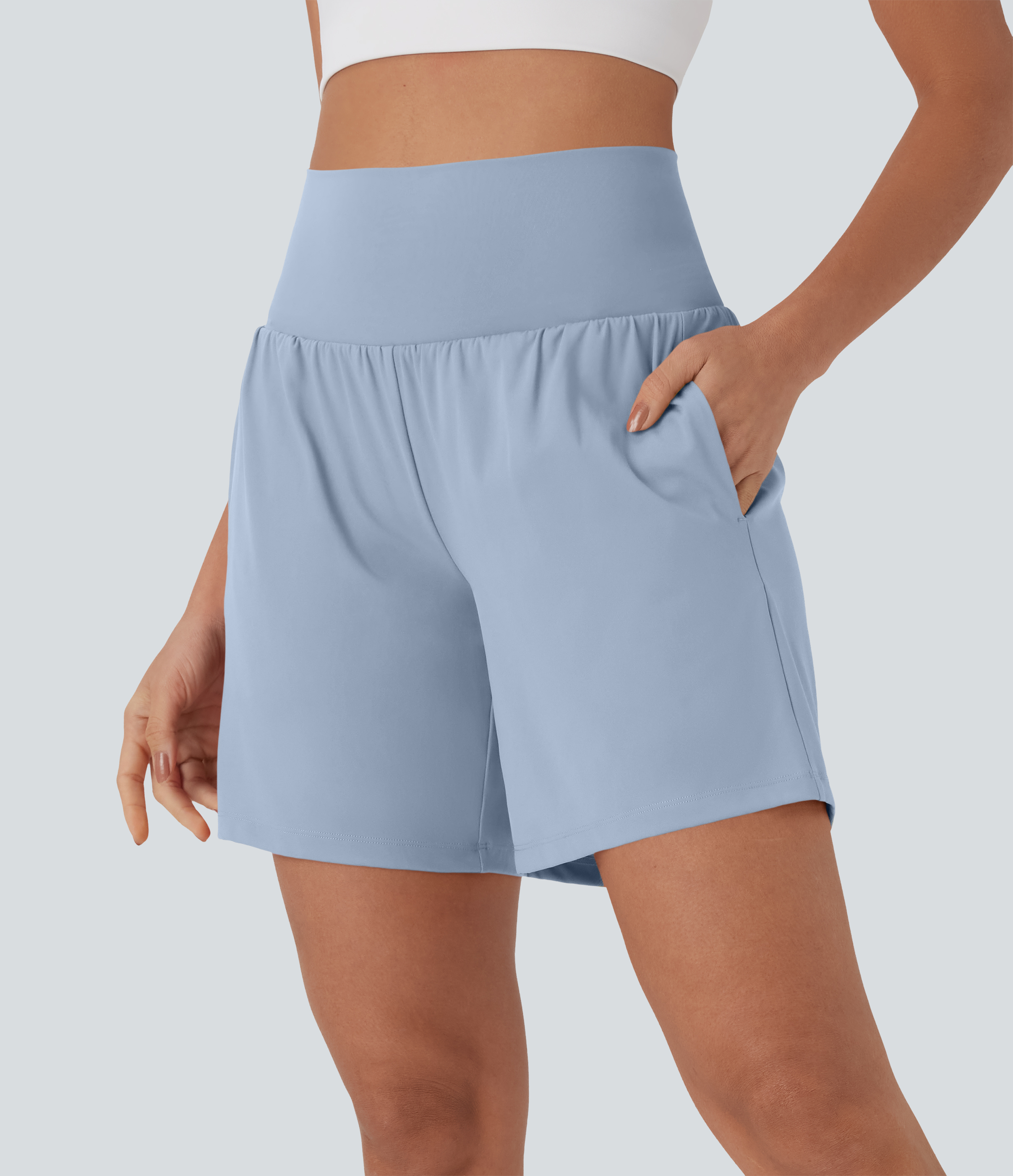 "SoftlyZero™ Airy Super High Waisted 2-in-1 Cool Touch Yoga Shorts 7"" with Pockets Gym Short - Skyway