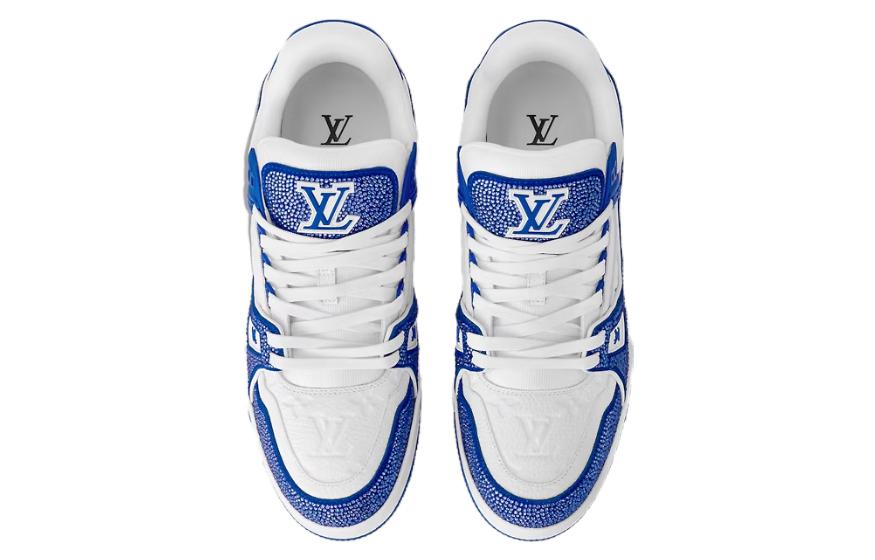 LV Trainer Sneakers 'White Monogram with Blue and Rhinestones'