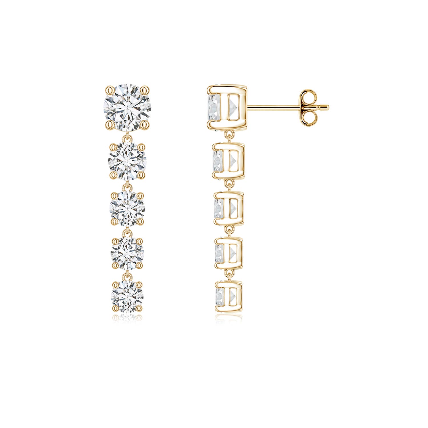 Angara 2.44 CTW Graduated Round Diamond Five-Stone Dangle Earrings in 14K Yellow Gold