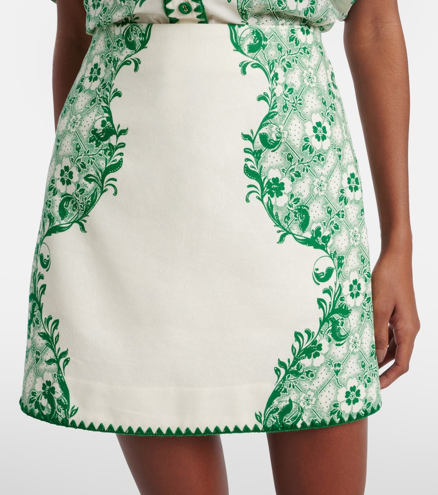 Alémais Olive printed linen and cotton miniskirt