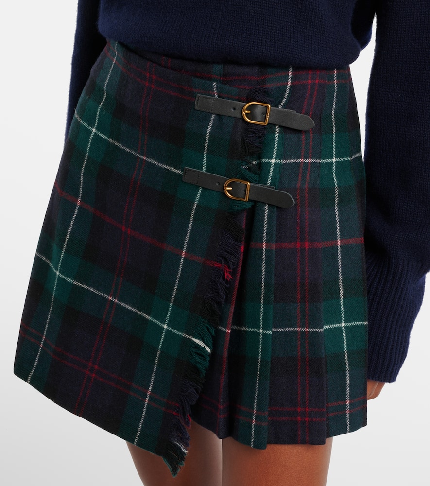 Plaid pleated wool twill wrap Skirt