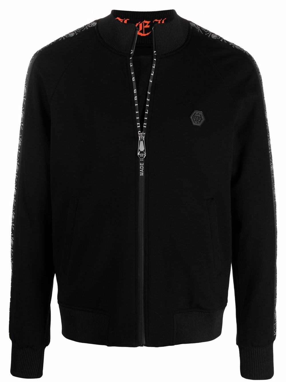 Skull-motif stripe bomber jacket - Black