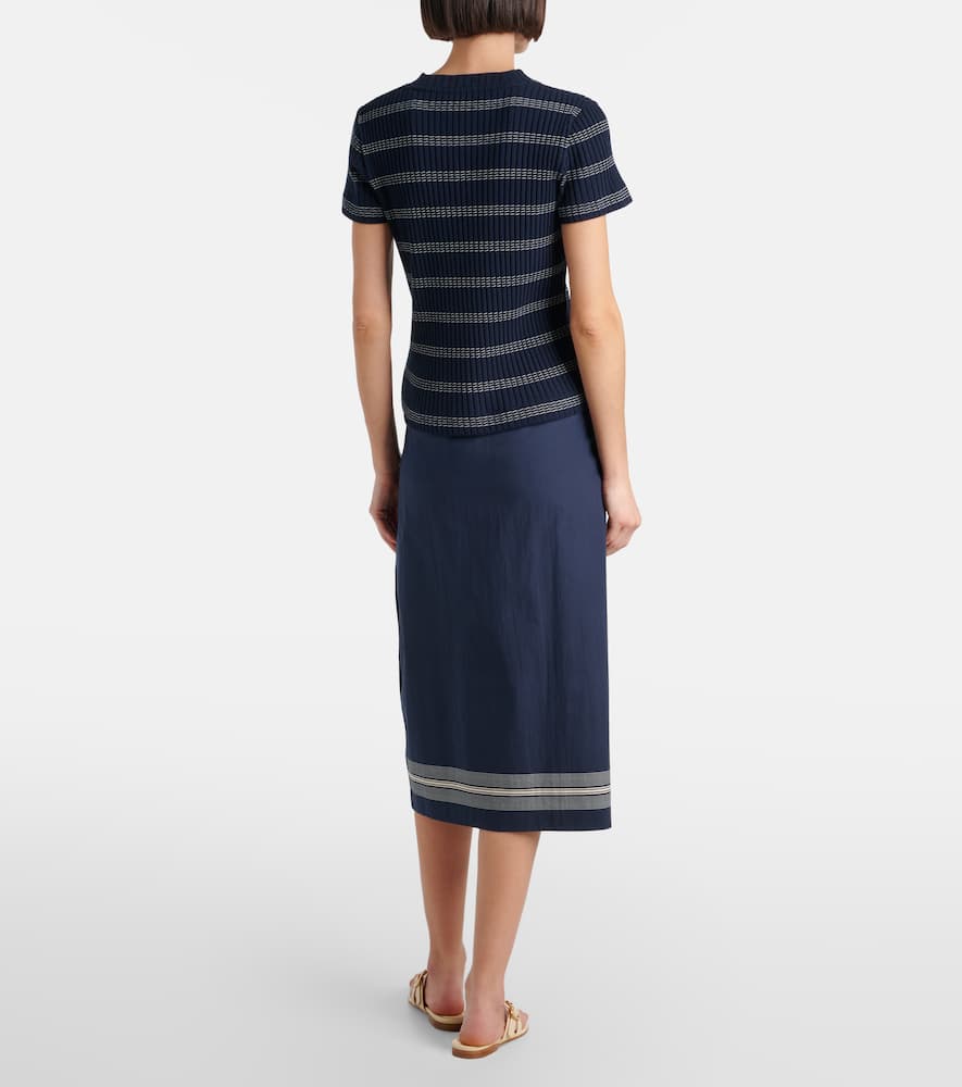 Ribbed-knit striped cotton-blend T-shirt