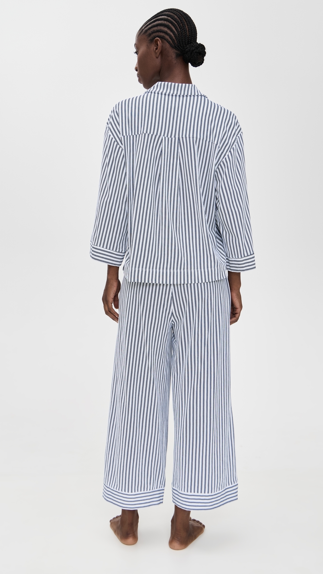 Luxe Pima French Ticking Wide Leg Pajama Set Navy