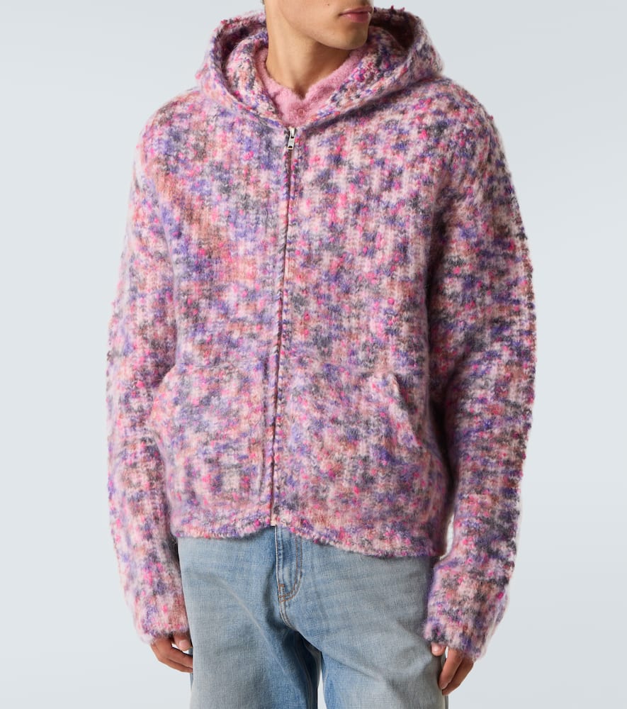 Hooded wool, mohair, and cotton-blend cardigan