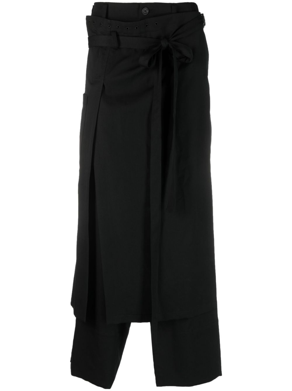 Skirt-overlay straight-leg trousers - Black