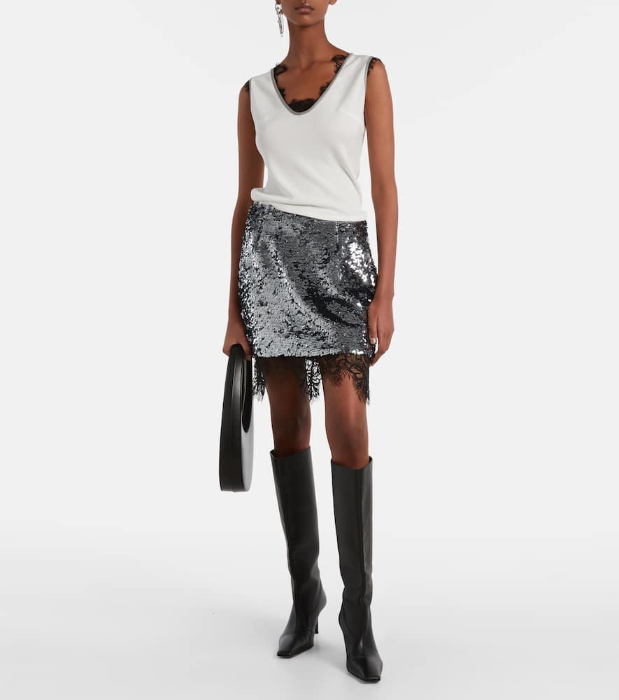 Layered lace-trimmed jersey top