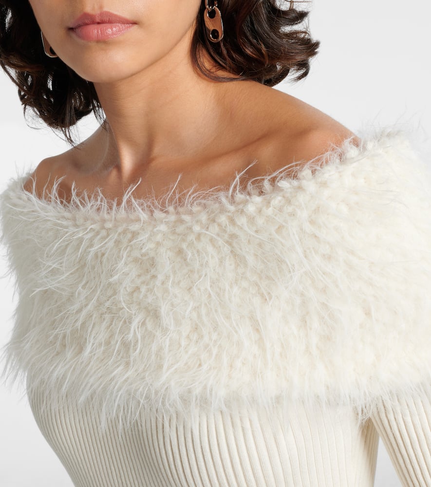 Ribbed-knit faux fur-trimmed maxi dress