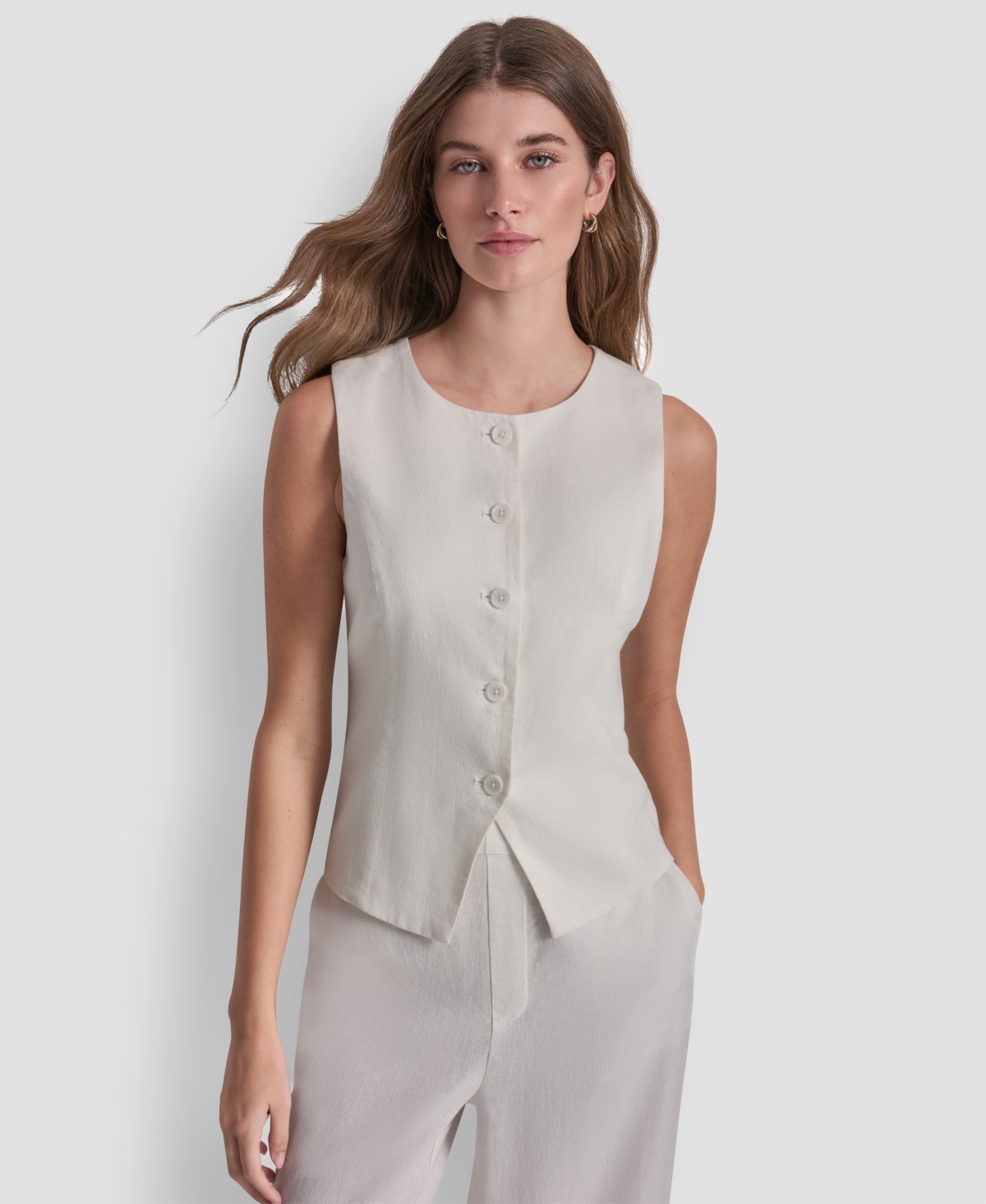Women's Crewneck Button-Front Vest - Ivory