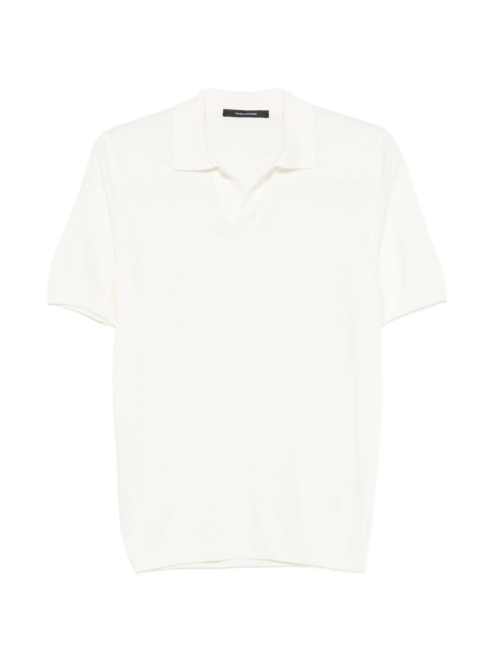 Polo Collar Slit Neckline Short-Sleeve Linen-Cotton Knit Polo