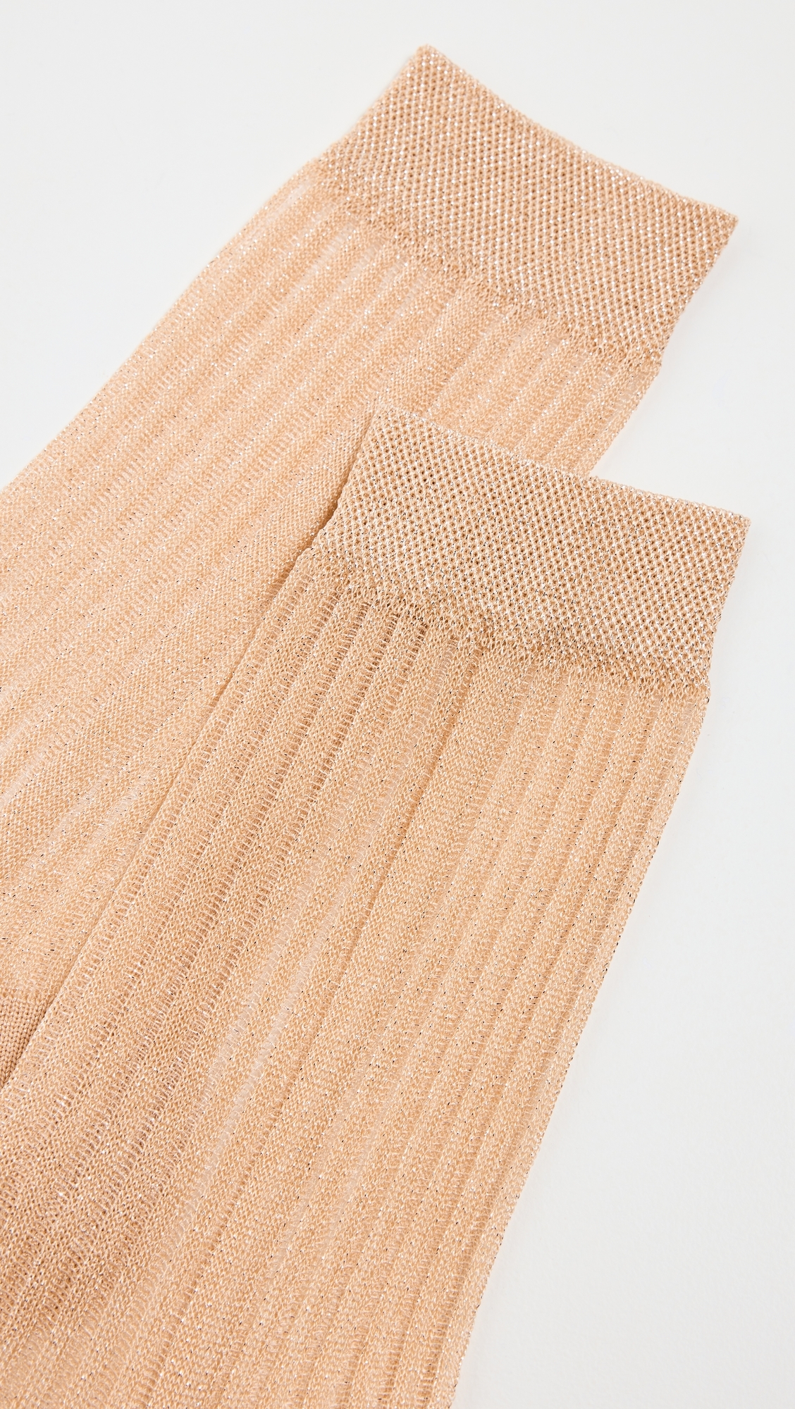 Fine Ribbed Metallic Crew Socks Gold One Size