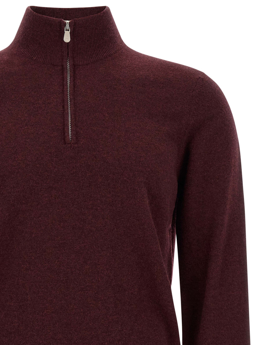 Maroon Solid Mock Collar Sweater