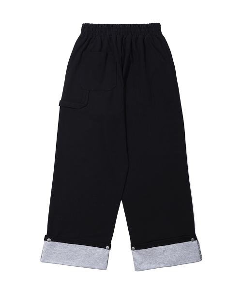 One-Tuck Crystal Roll-Up Sweatpants Black