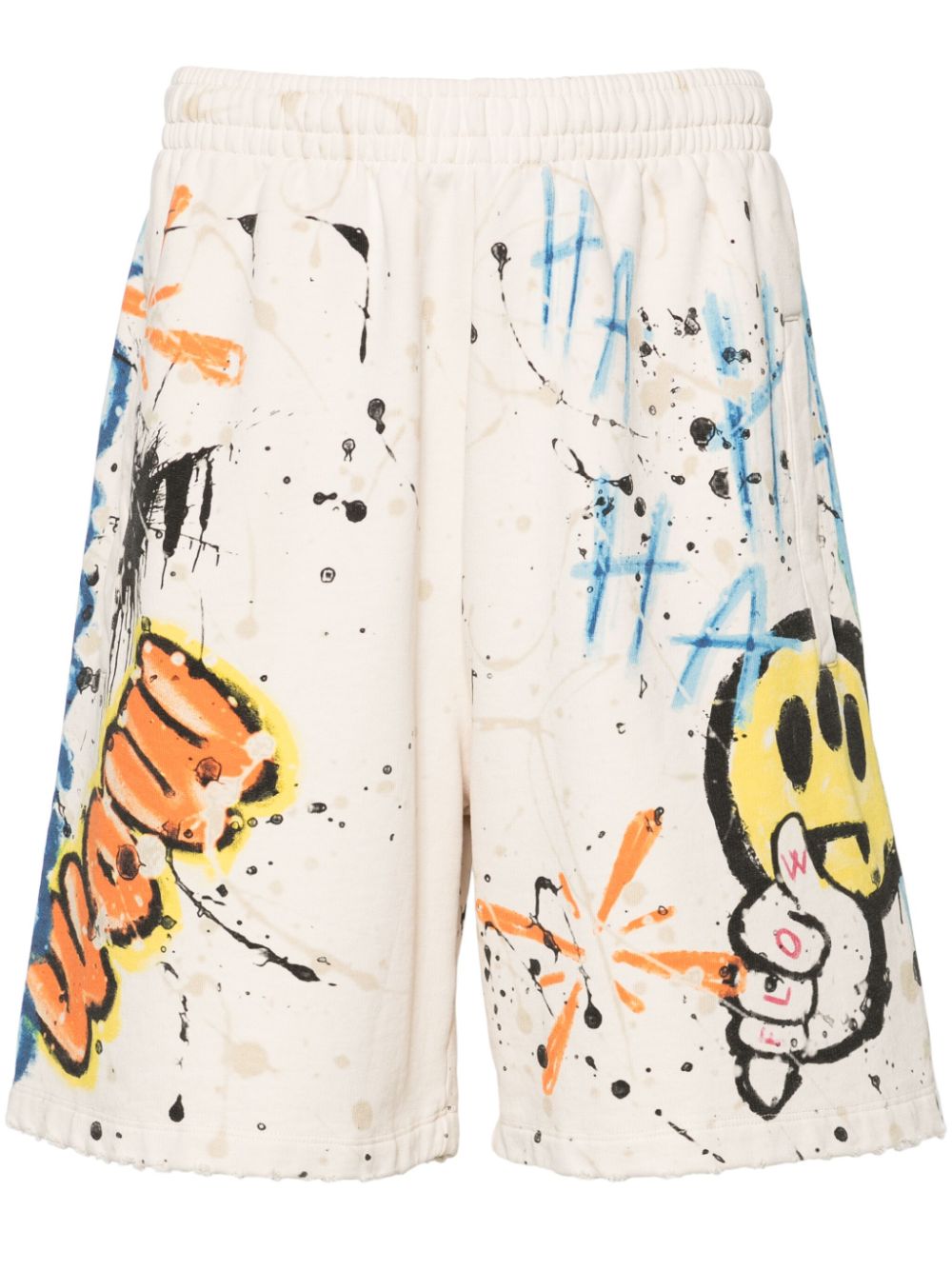 Graffiti-print cotton track shorts - Neutrals