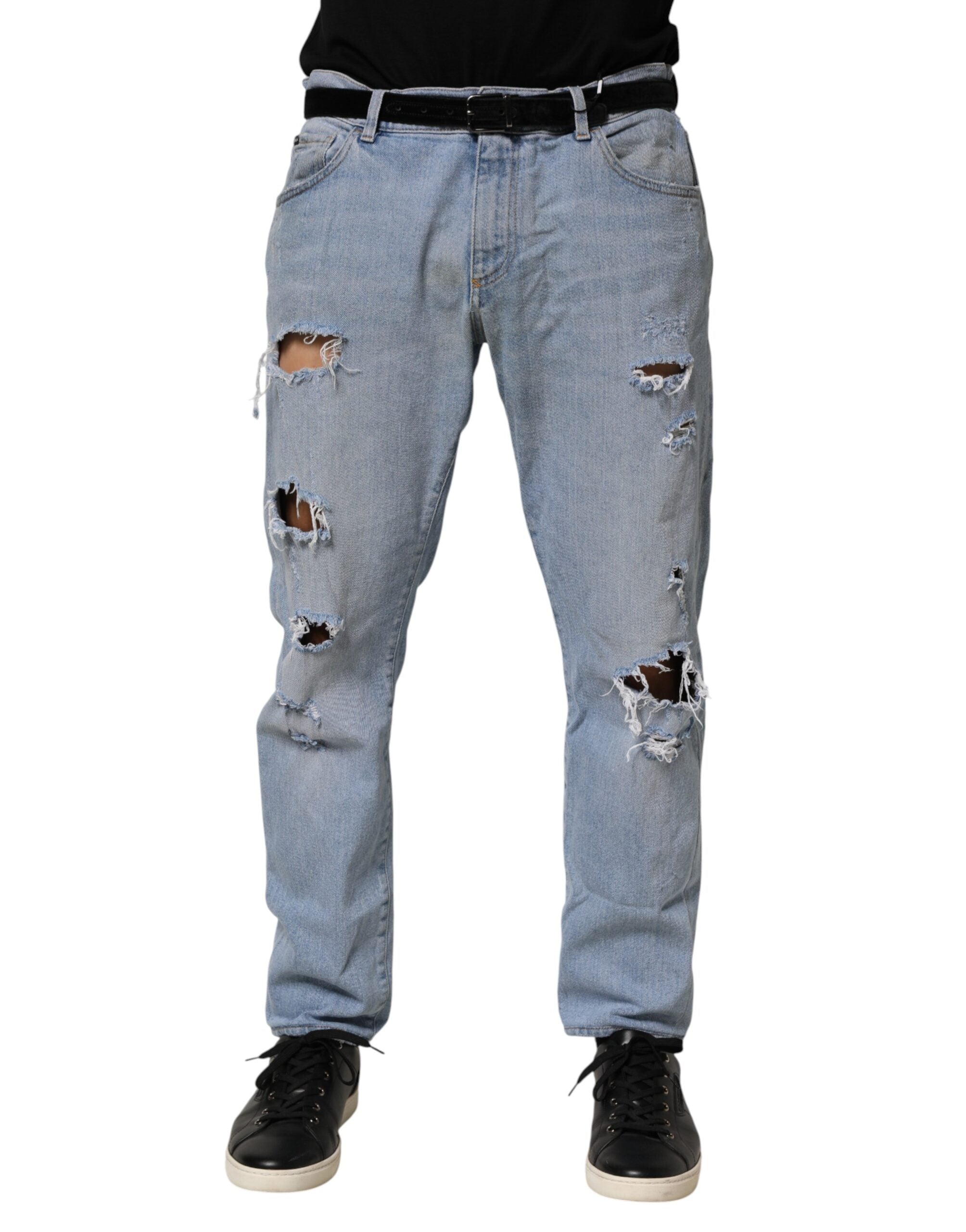 Distressed Slim-Fit Denim Jeans — Blue